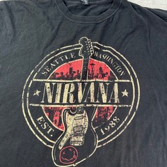 Mens Grunge Band Tee Nirvana Seattle Washington Black Graphic T-Shirt XL AAA