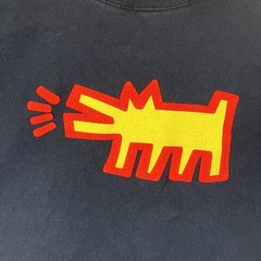 Retro 90s Keith Haring Pop Shop Art Radiant Baby Barking Dog T-Shirt Sz Me Black