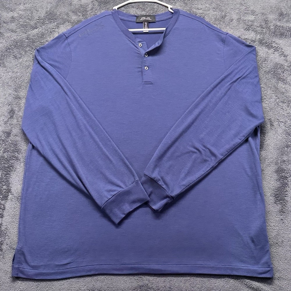 RLX Ralph Lauren Performance Stretch Henley Mens 2XL Long Sleeve Shirt Blue