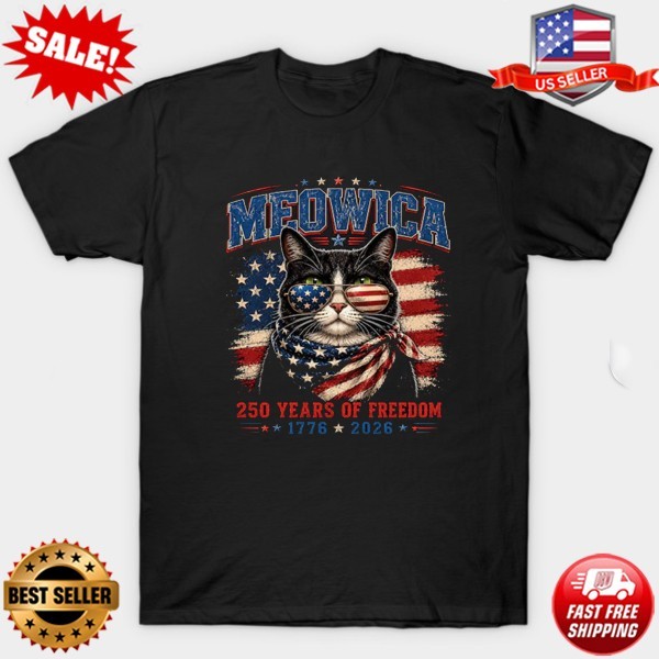 Medwica Cat 250 Years of Freedom Shirt, Patriotic Cat 1776 2026 T-Shirt S-3XL
