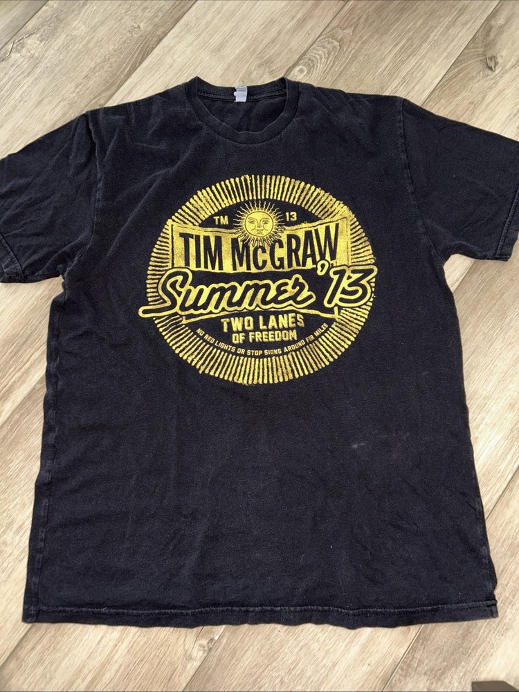 Tim McGraw Summer 2013 Black Sz Large Two Lanes of Freedom Concert Band T-shirt