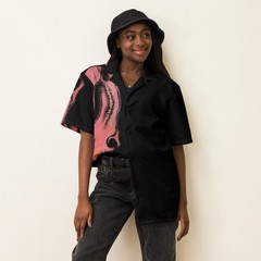STRAWBERRY VOID Organic Abstract pink and black design button shirt
