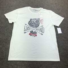 Lucky Brand Shirt Mens Medium White Bear 1990 Clover Arrows Graphic Crewneck Tee