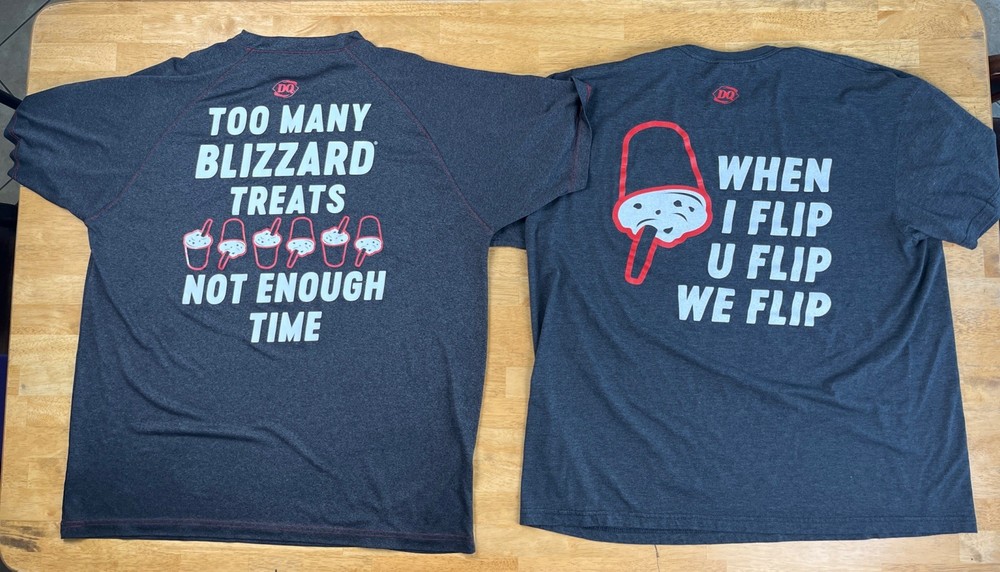 Dairy Queen Gray Employee Shirt Size XL Too Many Blizzard Treats Not Enough Time