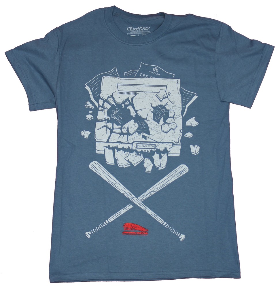 Office Space Mens T-Shirt- Crossed Bats Smashed Printer Pic