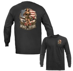 Vintage Military Woman American Flag Patriotic Military Veteran Long Sleeve