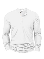 Mens Cotton Slim Fit Long Sleeve Henley T-Shirt Casual Button Tee Top Gym Gift