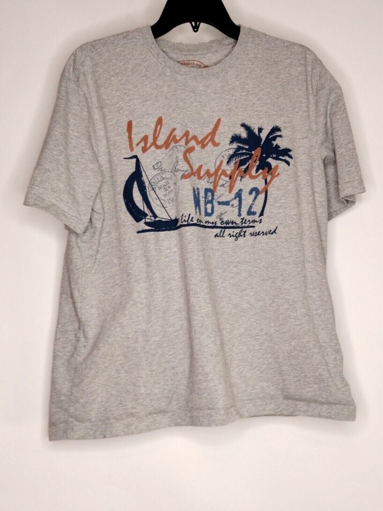 Caribbean Mens Size Medium Color Grey Short Sleeves Graphic Crew Neck T Shirt