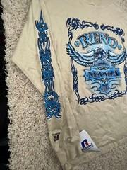Reno Nevada Men T-Shirt Medium Beige Graphic 2013 Motorcycle Bike Rally 19th