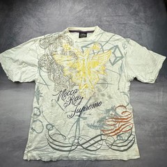 Mecca Apparel Vintage Y2K Graphic T-Shirt Mens Medium White Gold Skater Boxy Fit