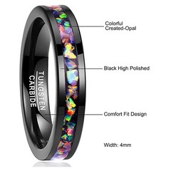 Created Opal Rings for Women 4mm Black Tungsten Wedding Engagement Bands Size…