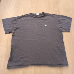 Y2K Nike Mens Large Embroidered Swoosh T-Shirt Gray Distressed Cotton Skater