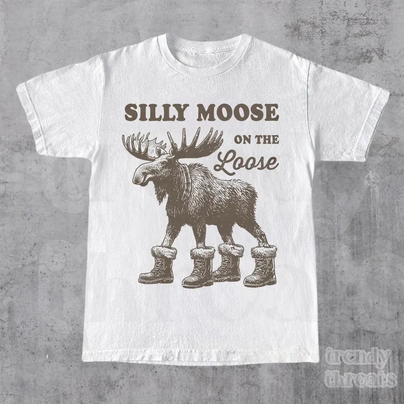 Silly Moose On The Loose Shirt, Funny Christmas Tee, Retro Holiday TShirt,