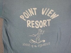 True Vintage Ozarks Shirt Mens Large Blue Lake Point View Resort 50s 60s Cotton