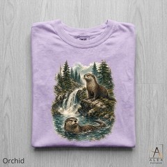 River Otter Shirt Wildlife Nature Mountain Waterfall Graphic Unisex Outdoor Tee