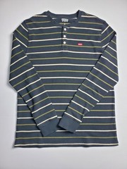 Levi’s Mens XL Thermal Henley Olive Green Stripe Waffle Knit Long Sleeve Shirt
