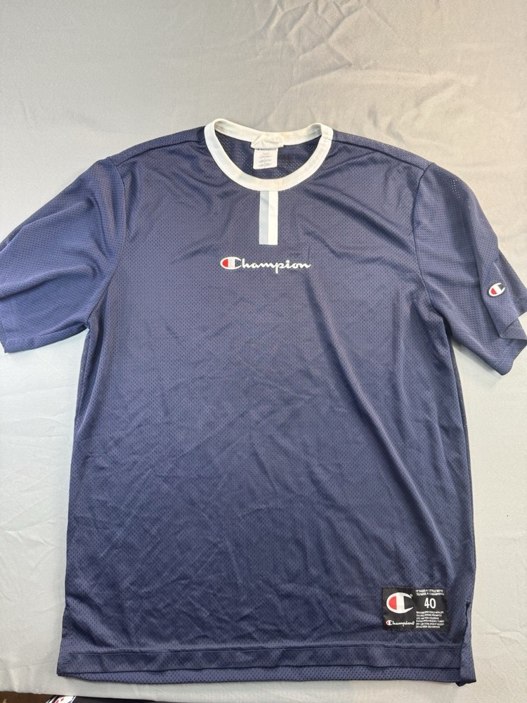 Champion Men’s Classic Jersey Script Logo Navy Blue White Size Medium VINTAGE