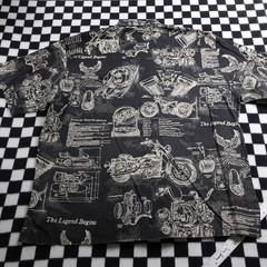 Vintage Harley Davison biker Hawaiian style all over print button up Shirt 2XL