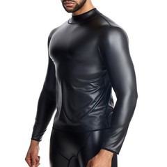New Men’s Sexy Club Nightclub Leather Slim Long Sleeve Casual T-Shirt Tops
