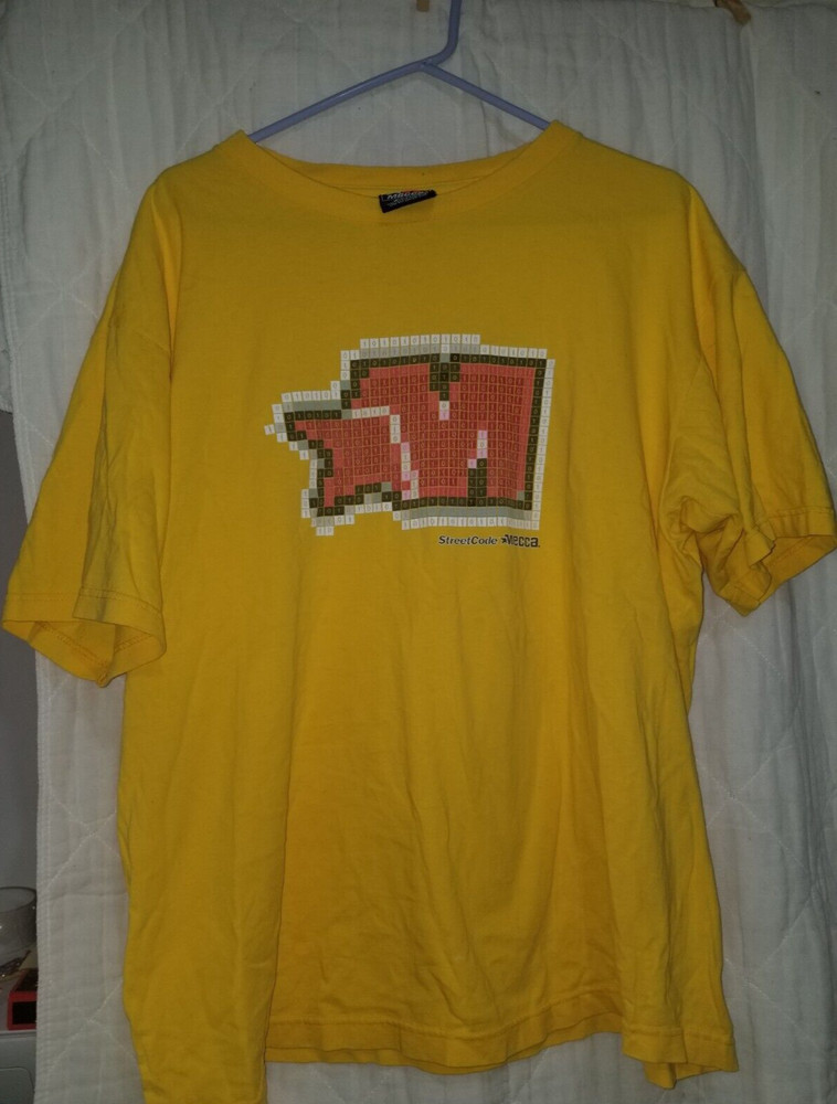 Mecca Street Code T-Shirt Size XL Men’s Yellow Streetwear 90s Hip Hop Y2K Grunge