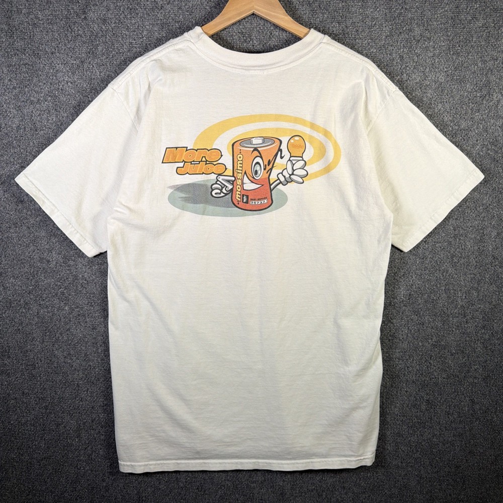 Vintage Mossimo Shirt Mens Large White 90s Skate Battery Parody Stussy Surf USA