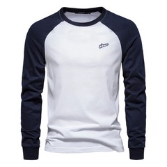 Men’s T-shirts 100% Cotton Long Sleeve O-neck Pactwork Casual T Shirt