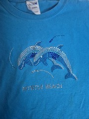 Unisex Lg Y2k Dolphin T Shirt Blue with Gems Short Sleeve Myrtle Beach SC