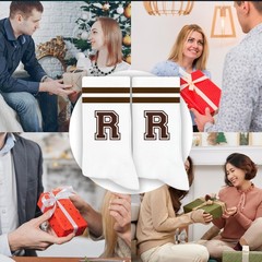 Brown Initial Stripes Socks with Letter R, Retro Athletic Style Socks, Person…