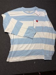 Goodfellow & Co Light Blue and White Striped Long Sleeve Tee with Red Rose