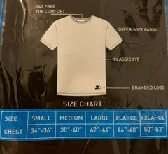 STARTER Men’s Tag Free-100%Cotton-CREW NECK T-SHIRTS-3 Pack-Size S (34-36)-Black