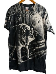 Vintage 90s Wolf All Over Print T Shirt Single Stitch USA Fruit Of The Loom M