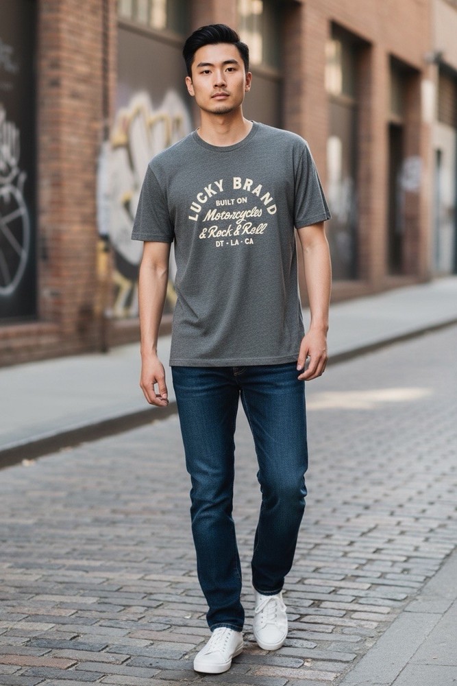 Lucky Brand Men’s T shirt Small Black Logo Cotton polyester rayon new with tag