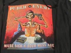 VTG Public Enemy Hooded Shirt Mens OS Black Muse Sick-N-Hour Mess Age 1994 Rap