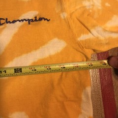 Champion Thick T-shirt Chest Logo Tie Dye Yellow Mens Tag Small￼ Acid Wash