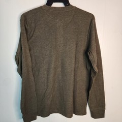 Members Mark Mens Thermal Henley Shirt Olive Green Waffle Knit Long Sleeve Med