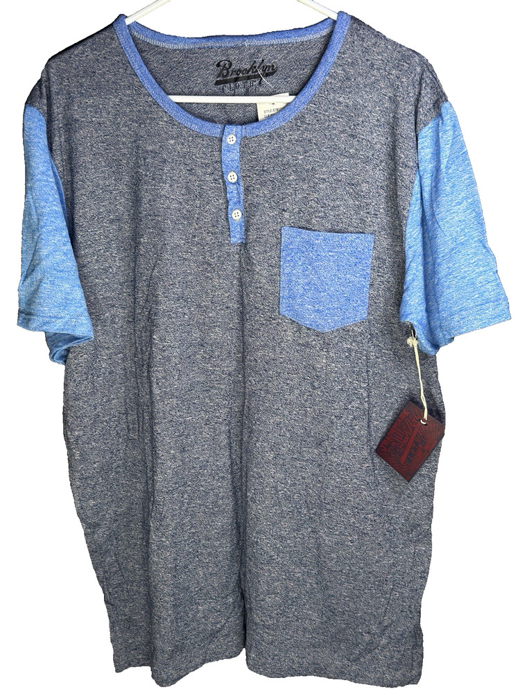 Brooklyn Cloth Men’s Henley T-Shirt XL Gray Blue Pocket Short Sleeve NWT