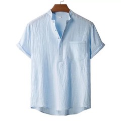 Men’s Cotton Linen Henley T-Shirt Short Sleeve Beach Hawaii Casual Shirt Style!