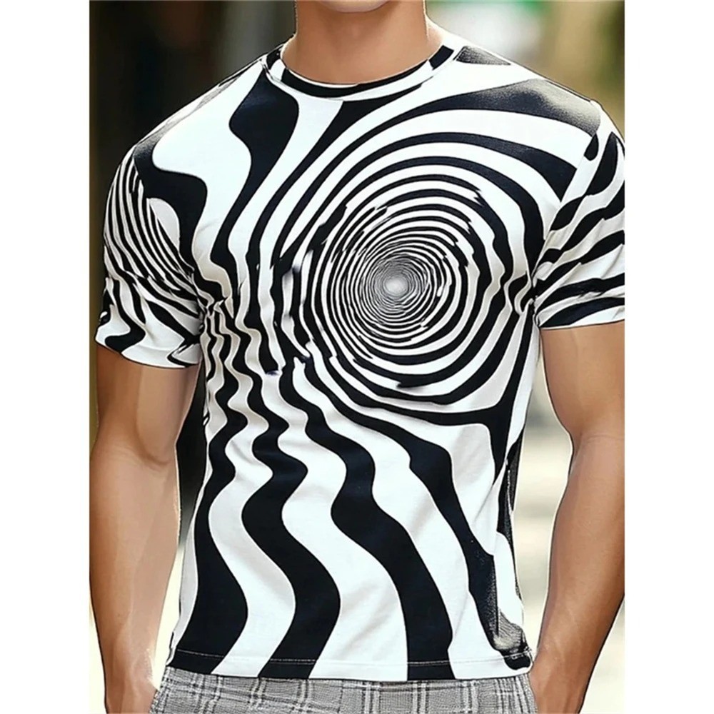 Men Summer 3D Wave Print T-Shirt Casual Short Sleeve Crew Neck Graphic Tee Shirt