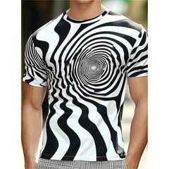 Men Summer 3D Wave Print T-Shirt Casual Short Sleeve Crew Neck Graphic Tee Shirt