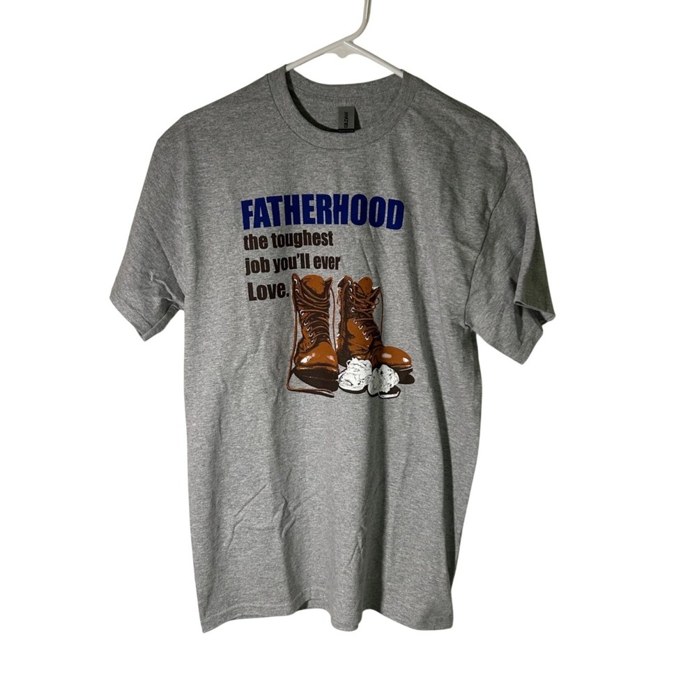 Fatherhood Graphic Work Boots T-Shirt Gray Short Sleeve Heavy Cotton Mens Sz M