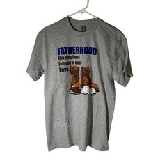 Fatherhood Graphic Work Boots T-Shirt Gray Short Sleeve Heavy Cotton Mens Sz M