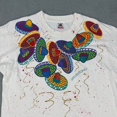VINTAGE San Antonio Fiesta Shirt Adult Large White Single Stitch Sombreros