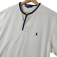 Polo Ralph Lauren Vintage Large White Henley Short Sleeve Pique T-Shirt L Trim
