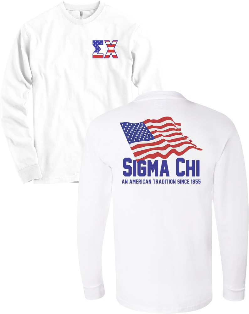 Sigma Chi Fraternity Bella + Canvas Long Sleeve Shirt USA Flag – MORE COLORS