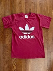 VTG Adidas Originals Trefoil Logo Graphic Print Red Crew Neck Cotton Knit Tee M