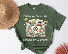 Imagine All The People Living Life In Peace Shirt Retro Hippie Flower Power