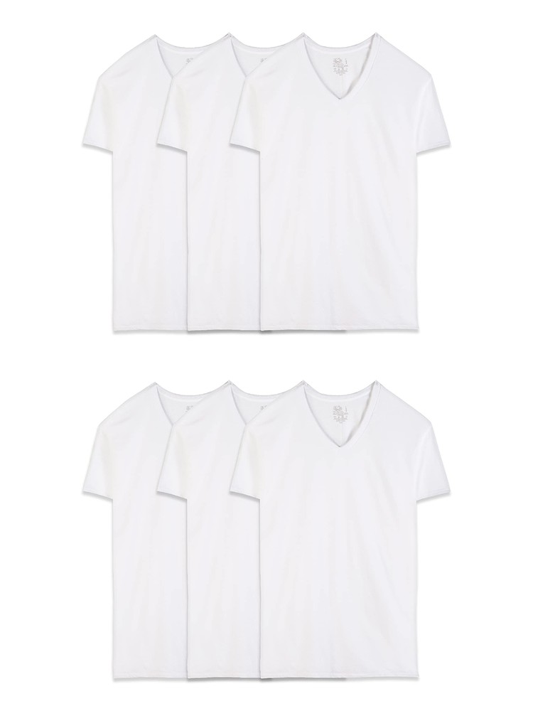 6 Pack Mens Eversoft 100% Cotton Stay Tucked V-neck T-Shirt,2X-Large White