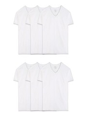 6 Pack Mens Eversoft 100% Cotton Stay Tucked V-neck T-Shirt,2X-Large White