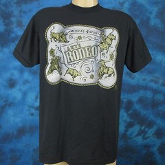 vtg 80s COWBOY LET’S RODEO T-Shirt M/L single stitch thin horse bull buckle