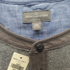 L.L. Bean Signature Shirt Men XXL Gray Heather Slim Fit Short Sleeve Henley Neck